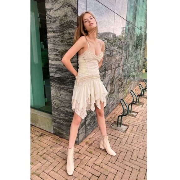 NWT Free People Ixiah Liminal Ivory Lace Ruffle Mini Dress | Grunge Fairycore 6 - Picture 2 of 16